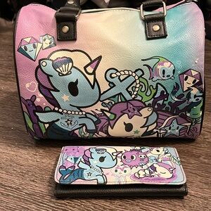 Tokidoki unicorn mermaid mini duffle bag purse and matching wallet